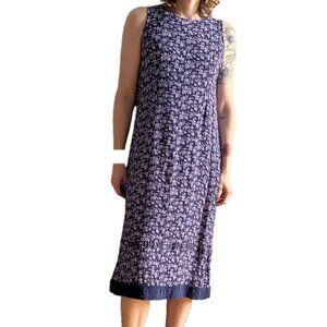 April Cornell Sz M Vintage Purple Floral Cottagecore Midi Sleeveless Dress